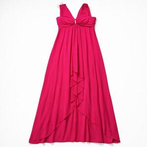 R&M Richards 14/16 Fuchsia Sleeveless Empire Waist Gown Rhinestone Accent